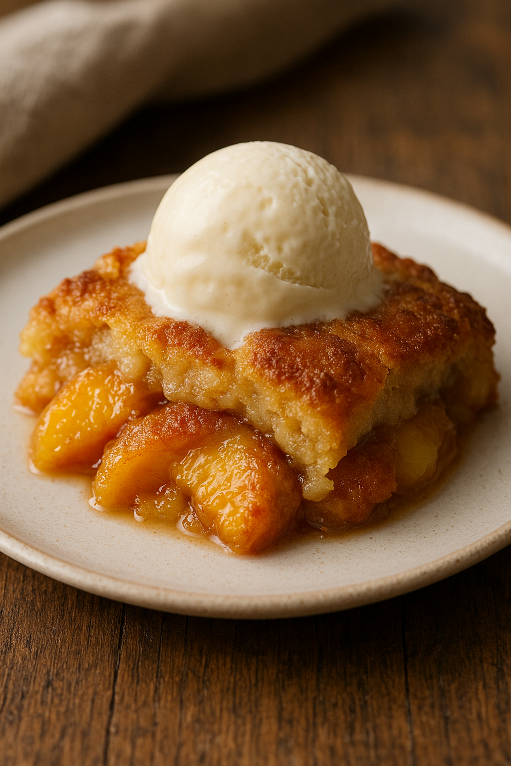 Preparing Fresh Peaches for Peach Cobbler with ice cream