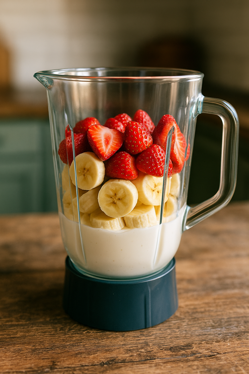 Smoothie ingredients inside blender jar