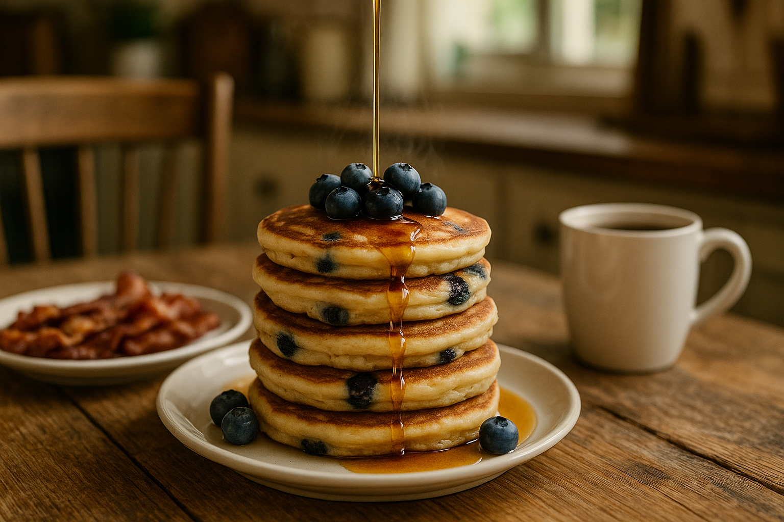 Tall stack of blueberry pancakes for Pinterest