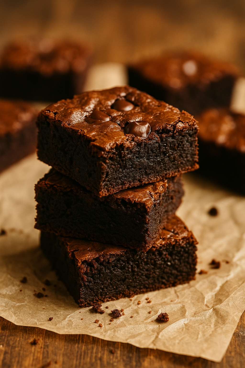 Stack of fudgy brownies