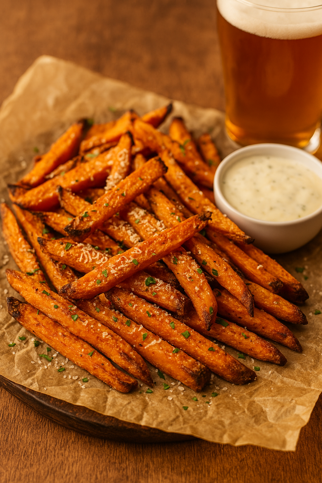 family dinner garlic parmesan sweet potato fries platter
