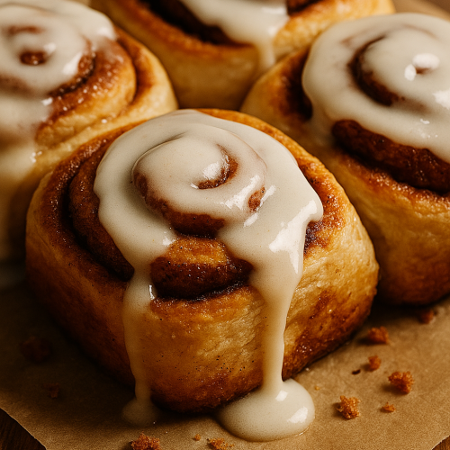 Gooey cinnamon rolls with icing drizzle