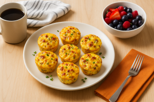 Family breakfast table with egg bites and coffee