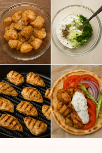 Step-by-step chicken gyros with tzatziki process