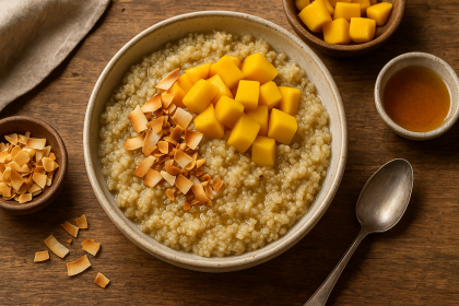 Quinoa Breakfast Bowl with Coconut & Mango gluten free recipe