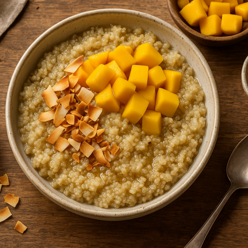 Quinoa Breakfast Bowl with Coconut & Mango gluten free recipe