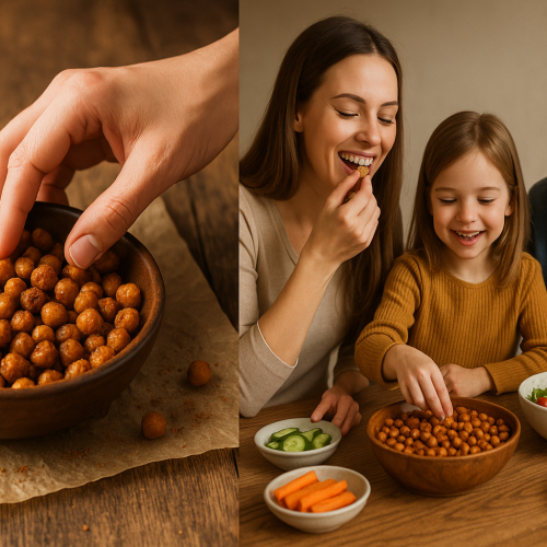 Crispy gluten free roasted chickpeas with paprika served in a rustic bowl.