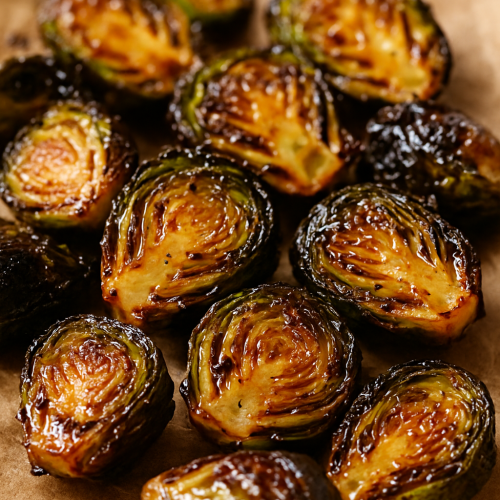 Step-by-step collage of making crispy air fryer Brussels sprouts.