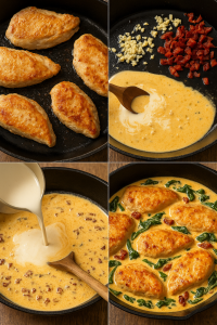Step-by-step making creamy Tuscan chicken